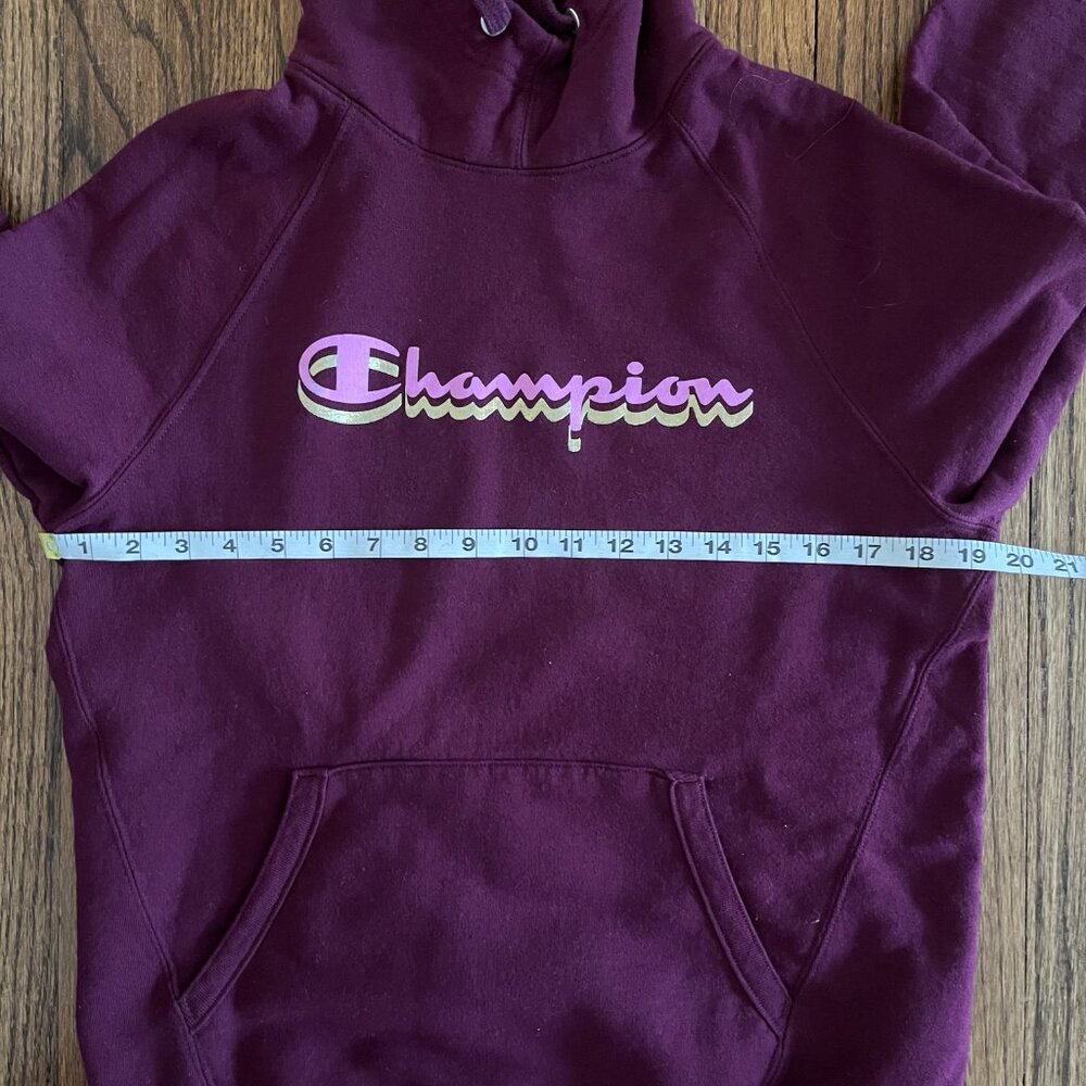 Champion Dark Berry Powerblend Logo Hoodie Cotton Blend Sweatshirt Athleisure M - Picture 3 of 7